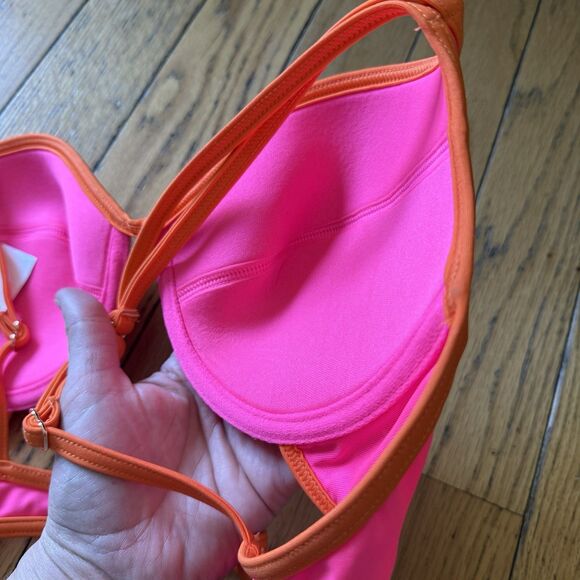 Kate Spade Size Large Bikini Top Swimsuit Orange Pink Underwire Adjustable Strap - Picture 3 of 6